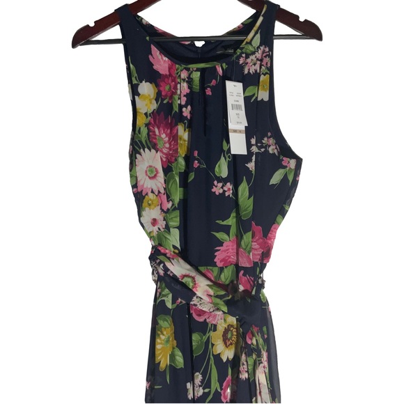 R & K Navy Blue Floral Fit & Flare Maxi w/Keyhole Front, Hidden Zipper & Tie, 12 - Picture 1 of 16